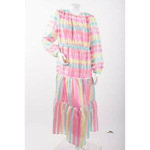 Halogen Atlantic Pacific Womens Midi Dress Organza Sz 1X MultiColor Striped NWT